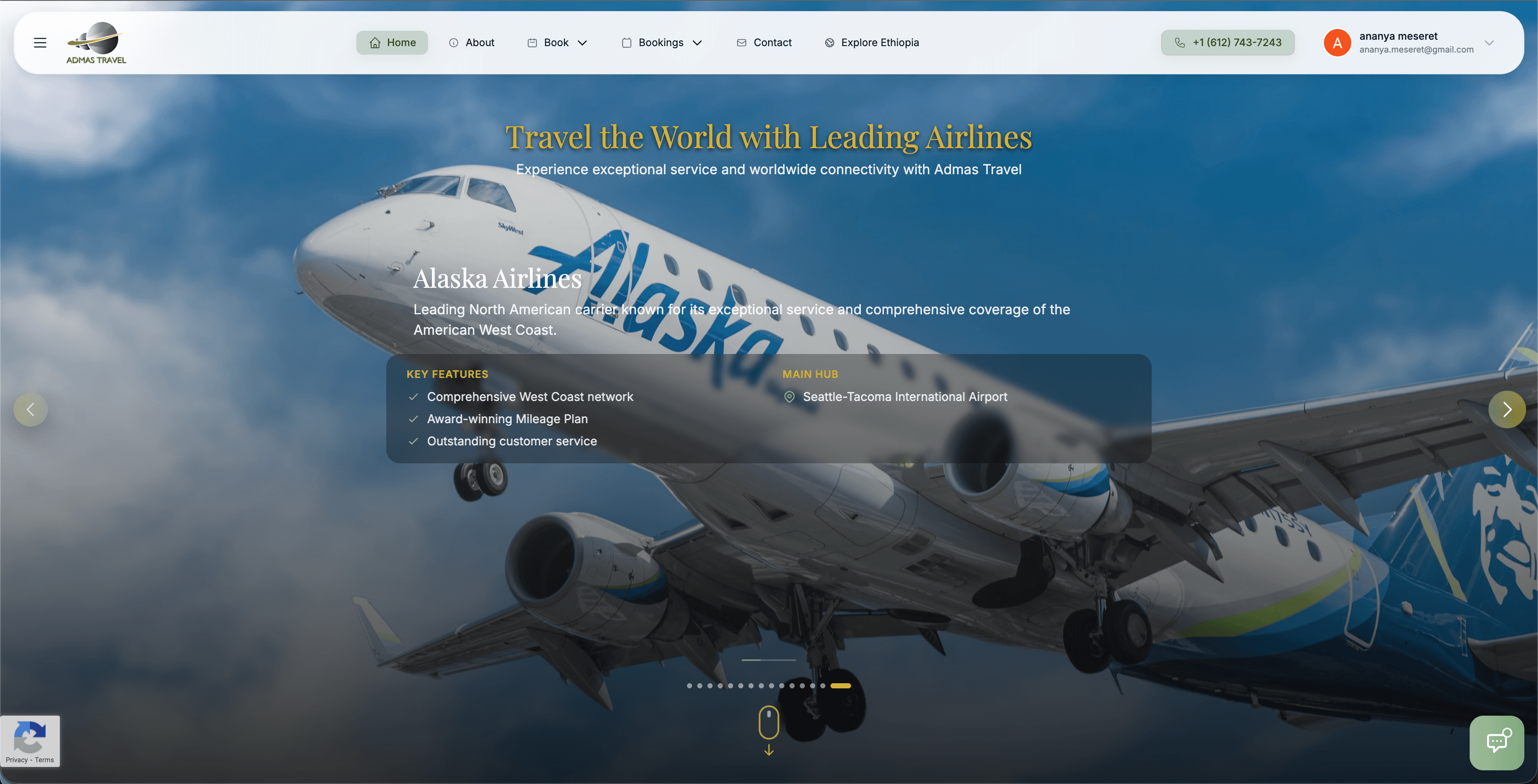 Admas Travel website preview